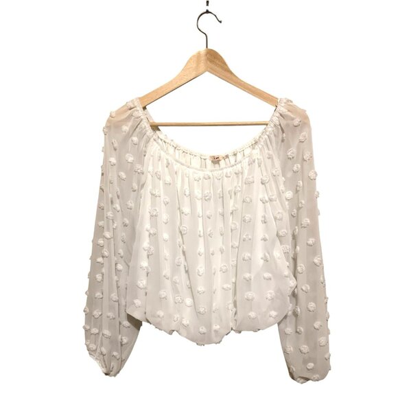 MIAMI Women’s White Top Cropped Off Shoulder & Rushed M Fairy Feminine Coquette - Picture 8 of 10